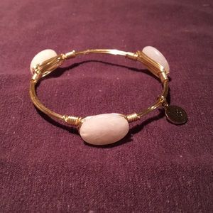 Bourbon and Bowtie three stone bangle bracelet. Gold plated